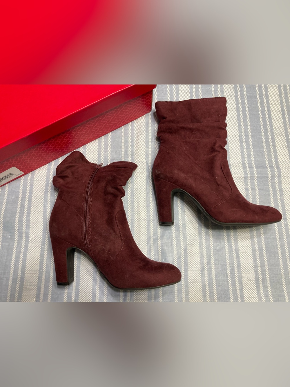 Kelly & Katie “LOLA” heeled merlot colored ankle boot.